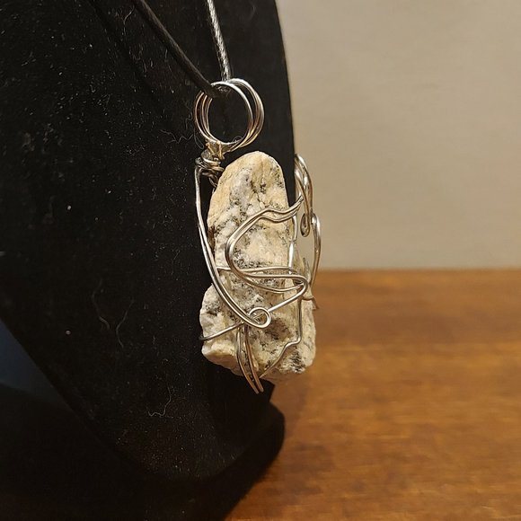 Wire Wrapped Sun Peaks Granite Rock Pendant - Picture 3 of 8